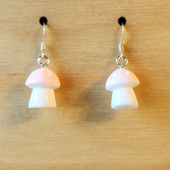 Mushroom Earrings on Sterling Silver French Earwires Nature Fungi Colorful - Picture 1 of 5
